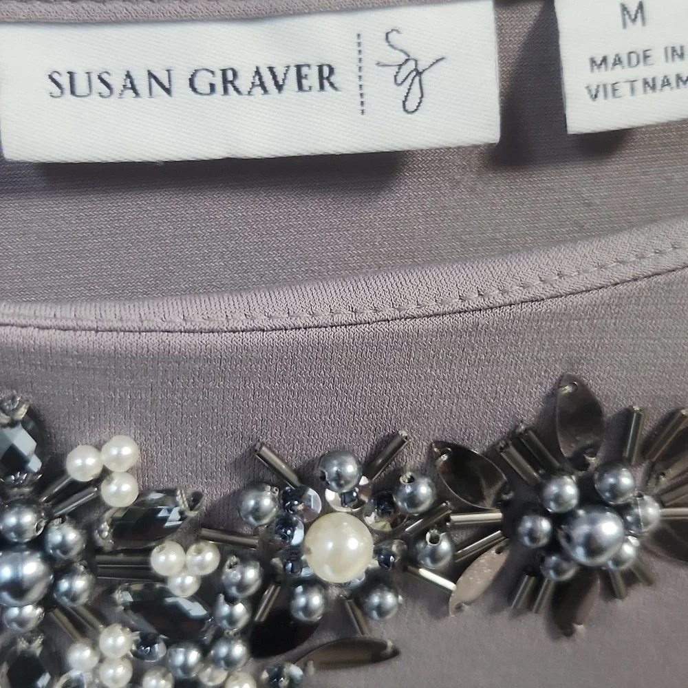 Embellished Gray Long Sleeve Top - Picture 2 of 3